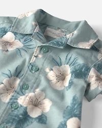 Baby Boy 2-Piece Linen Top & Short Set Made with Organic Cotton Blue Hibiscus