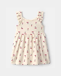 Baby Girl Cherry Sleeveless Dress - Cream