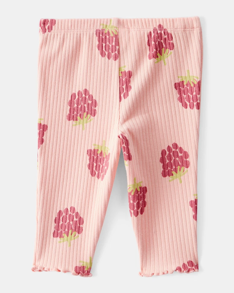 Baby Girl Raspberry Print Cotton Pull-On Pants - Pink