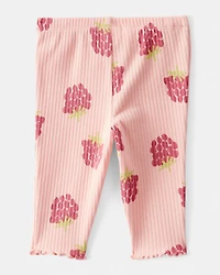 Baby Girl Raspberry Print Cotton Pull-On Pants - Pink