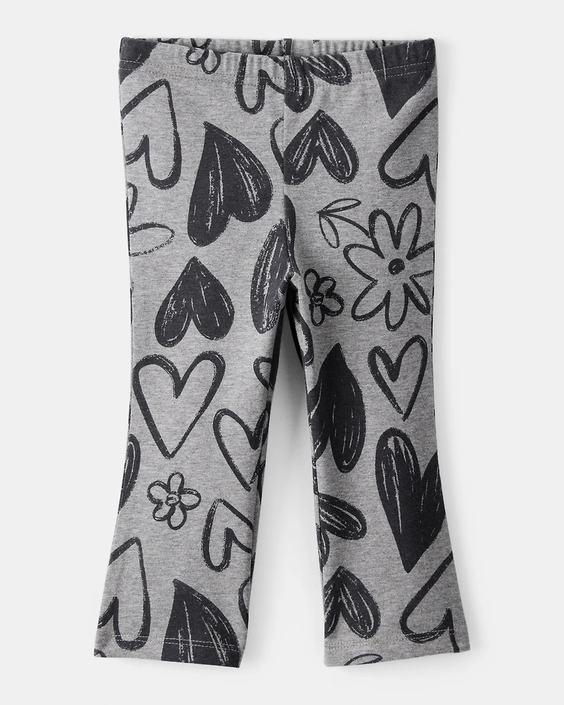 Baby Girl Heart Pull-On Flare Stretch Rib Leggings - Grey