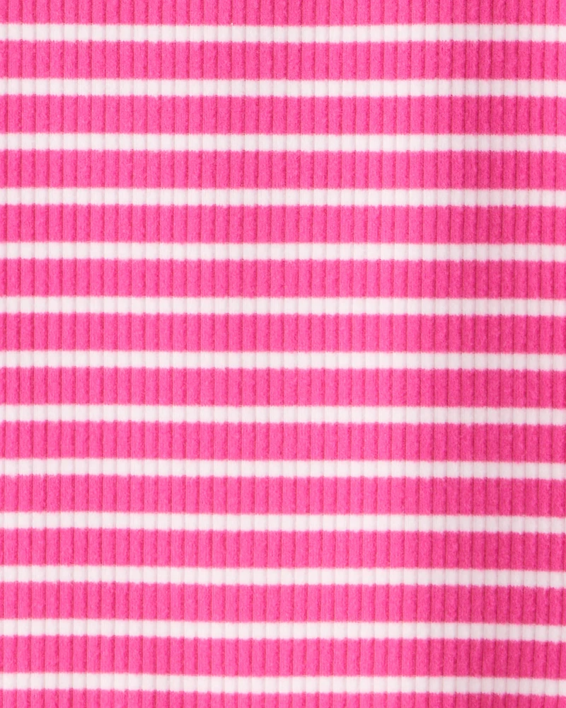 Girls Stripe Ribbed Top - Pink