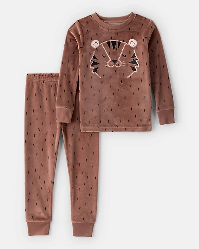 Toddler Boy Tiger Print DreamPlush Long-Sleeve Snug Fit 2-Piece pyjamas - Brown