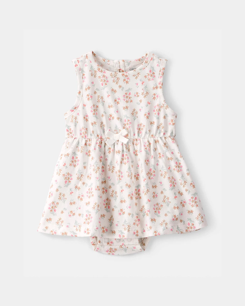 Baby Girl Floral Sleeveless Bodysuit Dress - Ivory
