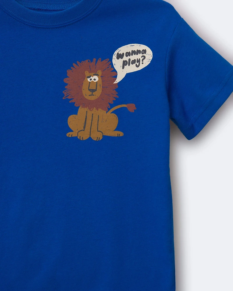 Toddler 'Wanna Play?' Lion Relaxed Graphic Tee - Royal Blue