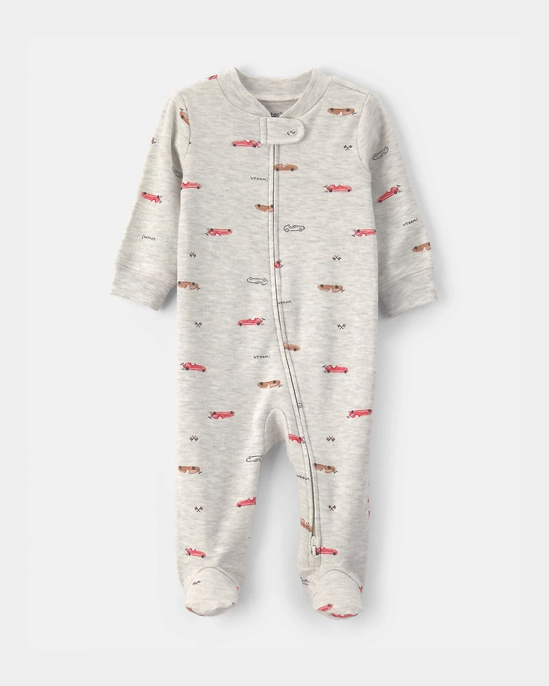 Baby Boy Race Car Cotton 2-Way Zip Sleeper - Grey