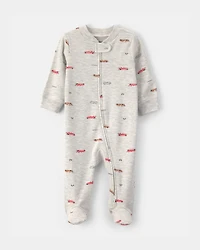Baby Boy Race Car Cotton 2-Way Zip Sleeper - Grey