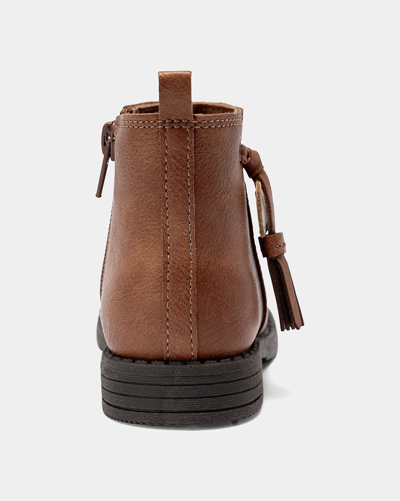 Toddler Girl Tassel Zip-Up Boots - Brown