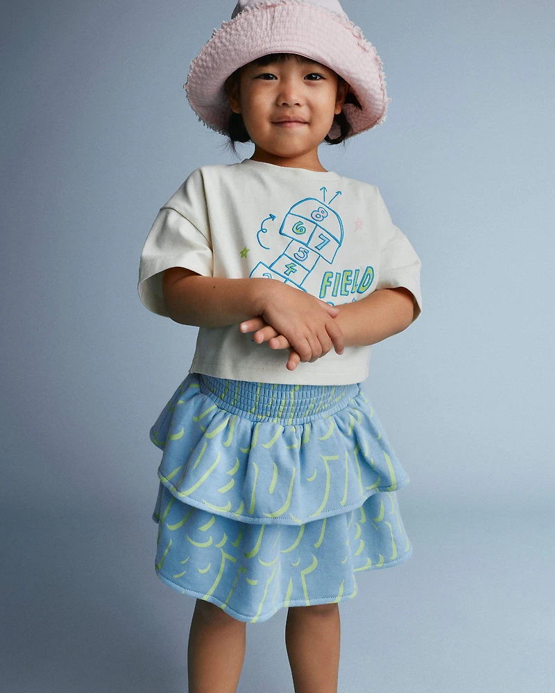 Toddler Girl Smocked Tiered Skirt Otter Avenue Print - Blue/Lime Green