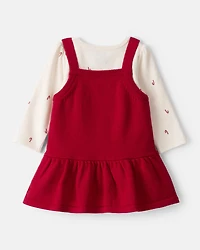 Baby Girl 2-Piece Candy Cane Print Long-Sleeve Top & Dress Set - Red