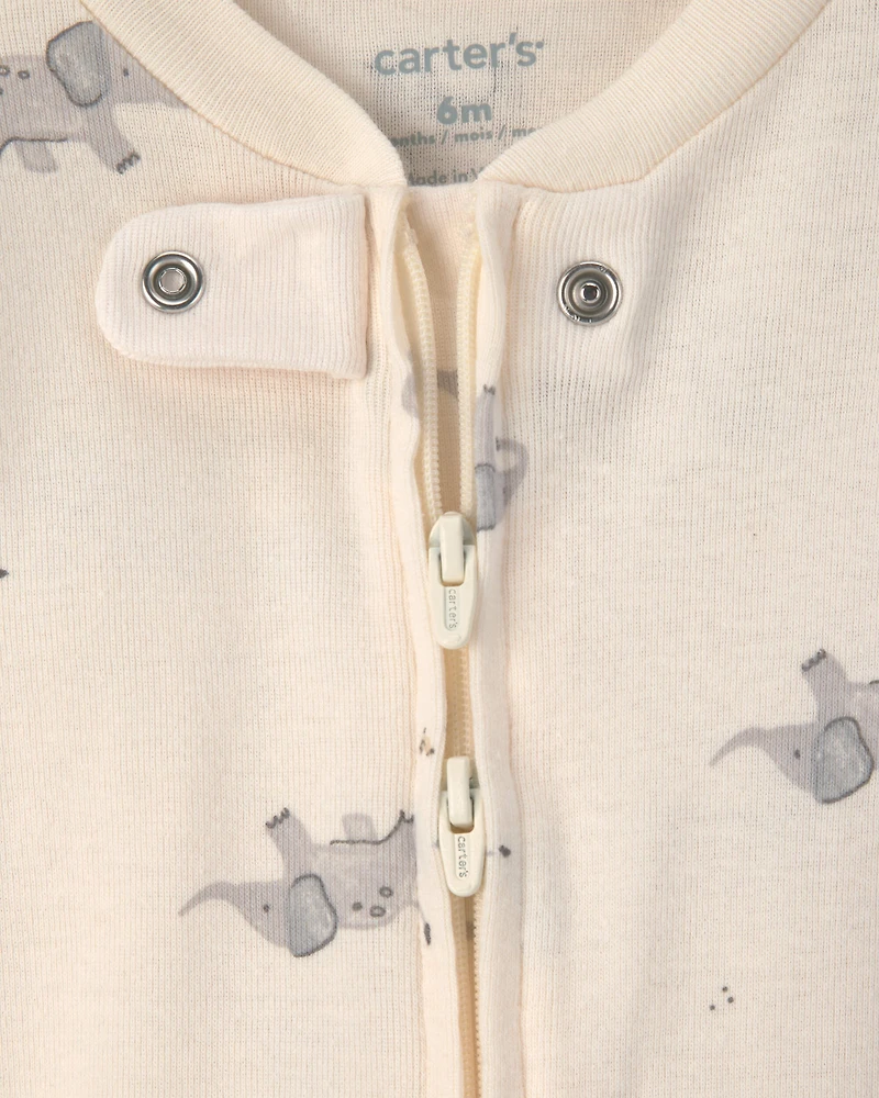 Baby 2-Pack Elephant Striped 100% Cotton 2-Way Zip Sleepers - Grey