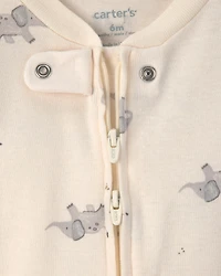Baby 2-Pack Elephant Striped 100% Cotton 2-Way Zip Sleepers - Grey