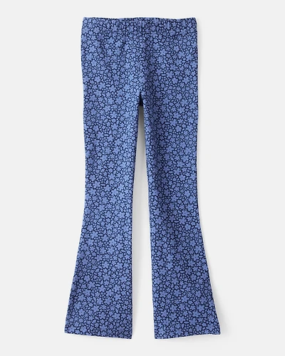 Girls Cotton Floral Stretch Flare Leggings - Purple