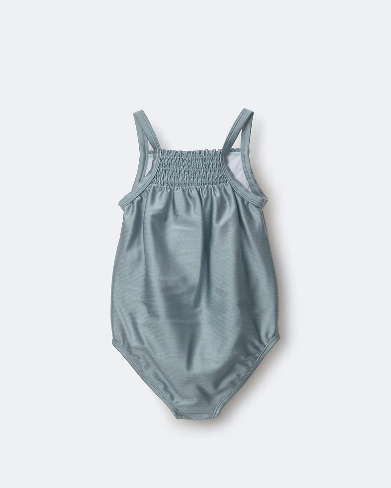 Toddler Girl Smocked One-Piece Swimsuit - Pale Blue
