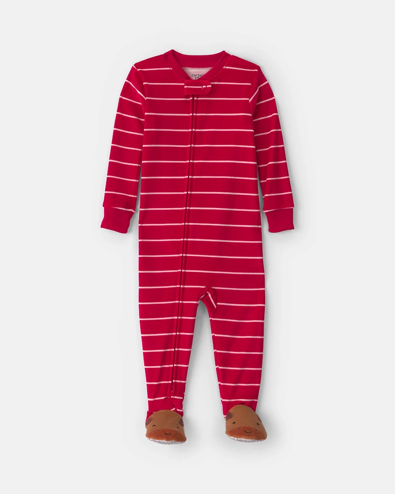 Baby Boy 1-Piece Moose Striped 2-Way Zip DreamPlush Snug Fit Footed Pyjama - Red