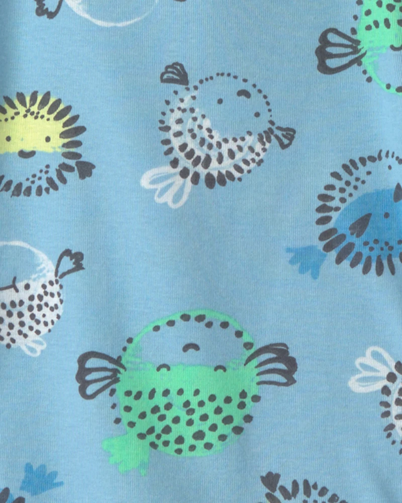 Toddler Boy Pufferfish 100% Cotton 4-Piece Pyjama Set - Blue/Green/Yellow