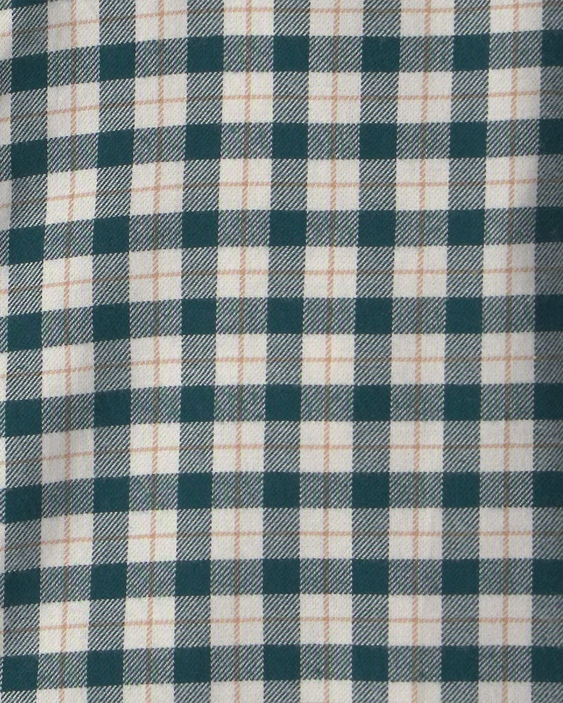 Boys Plaid Long-Sleeve Button-Down Shirt - Green/White