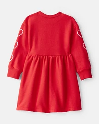 Toddler Girl Heart Fleece Long-Sleeve Dress - Red