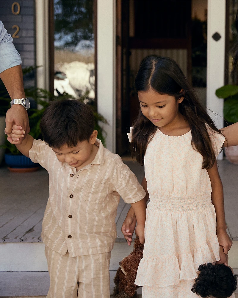 Girls Floral Smocked Dress - Pink
