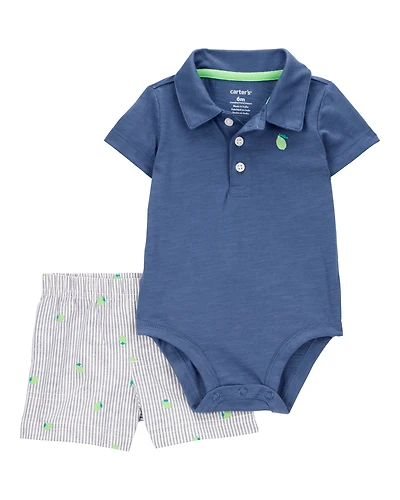 Baby Boy 2-Piece Polo Bodysuit & Striped Short Set - Navy