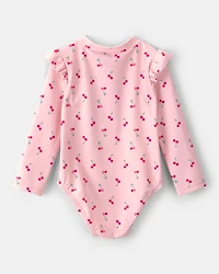 Baby Girl Cherry Long-Sleeve 1-Piece Rashguard Swimsuit - Pink