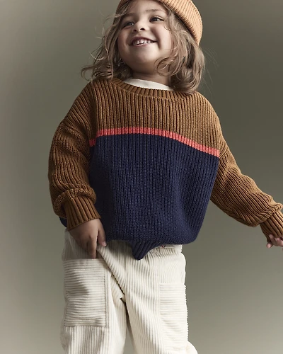 Toddler Boy Colourblock Pullover Sweater - Navy/Cinnamon