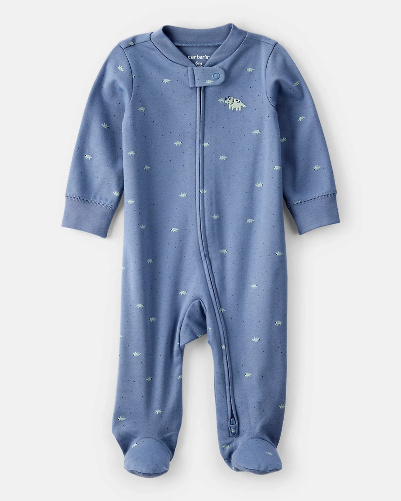 Baby Boy Rhino Print 100% Cotton Long-Sleeve Sleeper - Blue