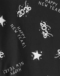 Kid New Years Long-Sleeve Snug Fit 2-Piece Pajamas - Black