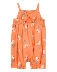 Baby Girl Floral Tank Romper - Orange