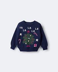 Toddler 'Fa la la' Christmas Tree Pullover Sweater - Navy