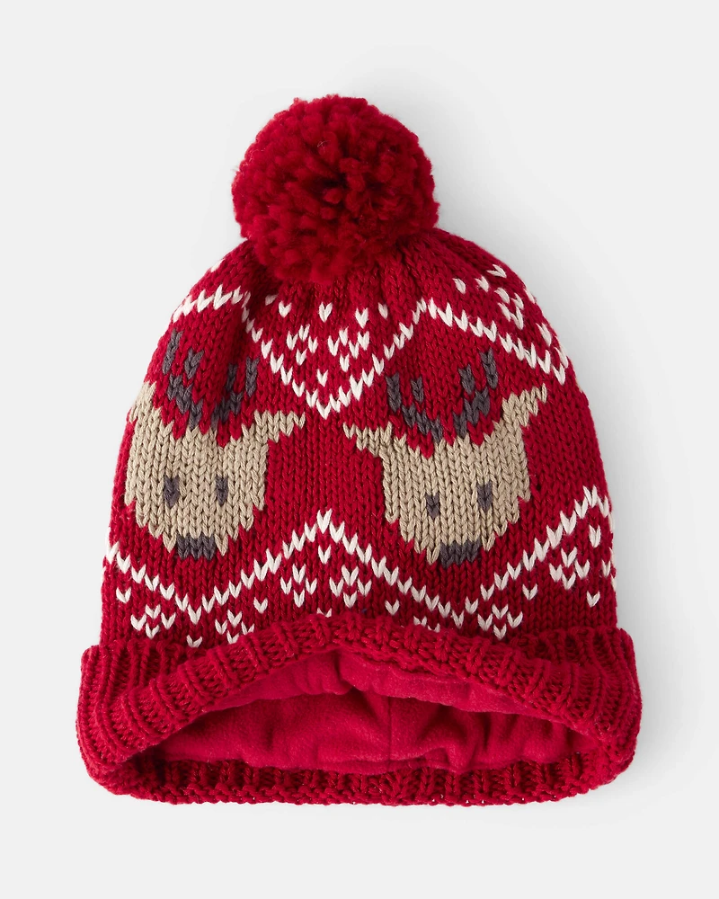 Baby Boy 2-Piece Fair Isle Reindeer Winter Hat & Mittens Set - Red