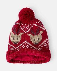 Baby Boy 2-Piece Fair Isle Reindeer Winter Hat & Mittens Set - Red