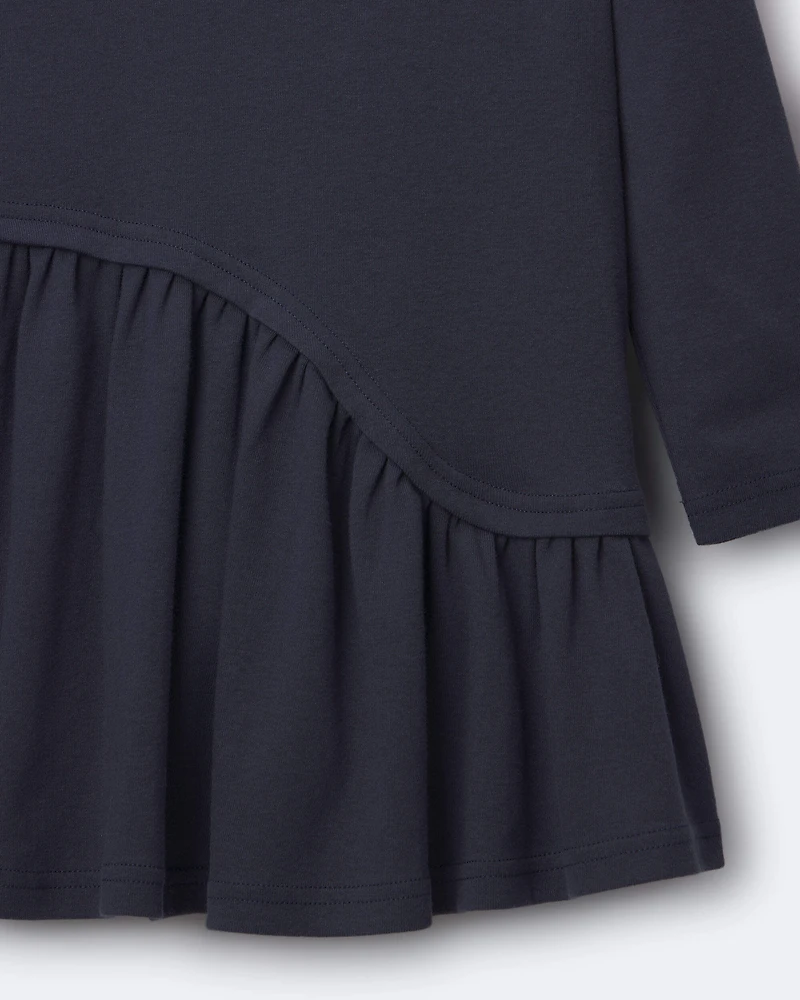 Toddler Girl Ribbed Long-Sleeve Asymmetrical Dress - Navy