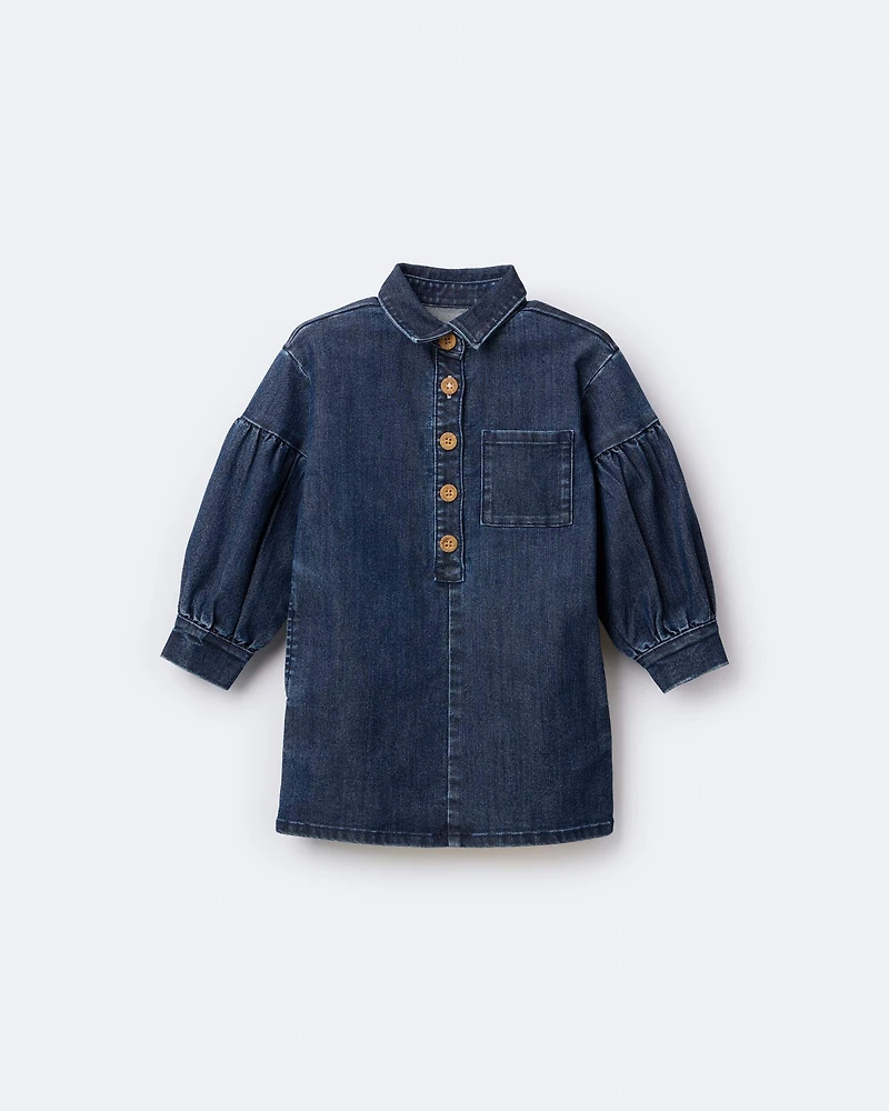 Toddler Girl Puff-Sleeve Denim Dress - Blue