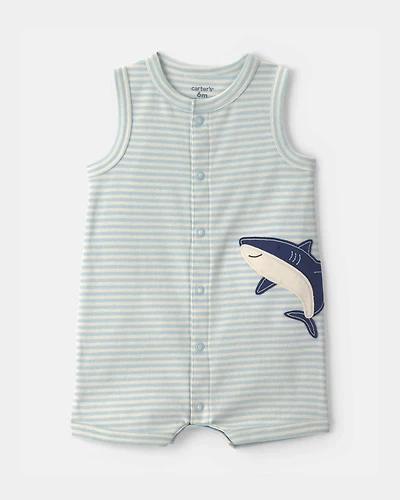 Baby Boy Striped Shark Romper - Blue
