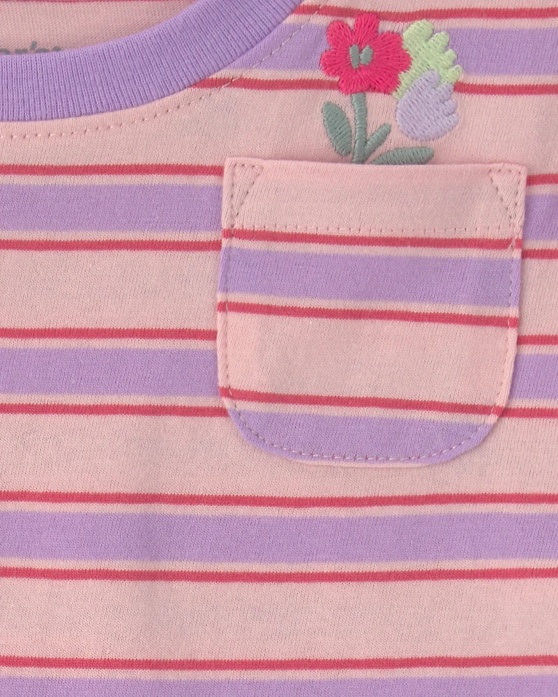 Baby Girl Flower Striped Long-Sleeve Top - Pink