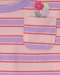 Baby Girl Flower Striped Long-Sleeve Top - Pink
