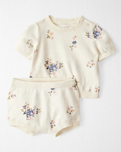 Baby Girl 2-Piece Organic Cotton Floral-Print Sweater Set