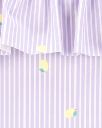 Toddler Girl 1-Piece Striped Lemon Swimsuit - Purple
