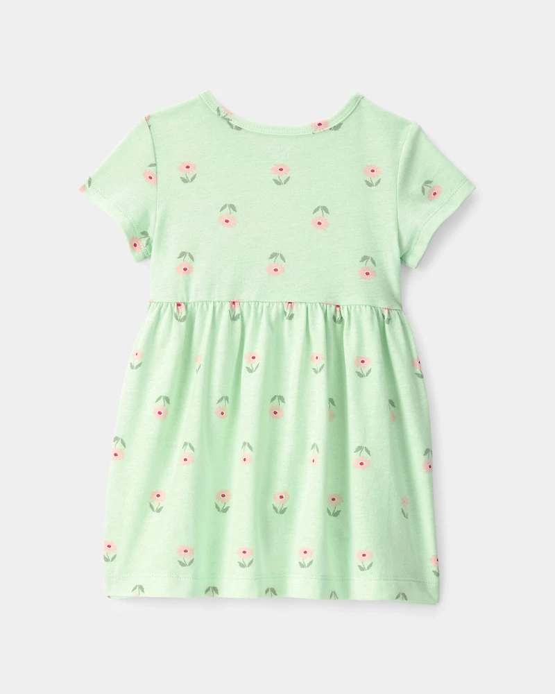 Baby Girl Floral Short-Sleeve Dress - Green