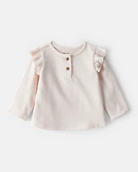 Baby Girl Striped Flutter-Sleeve Long-Sleeve Top - Pink/Cream