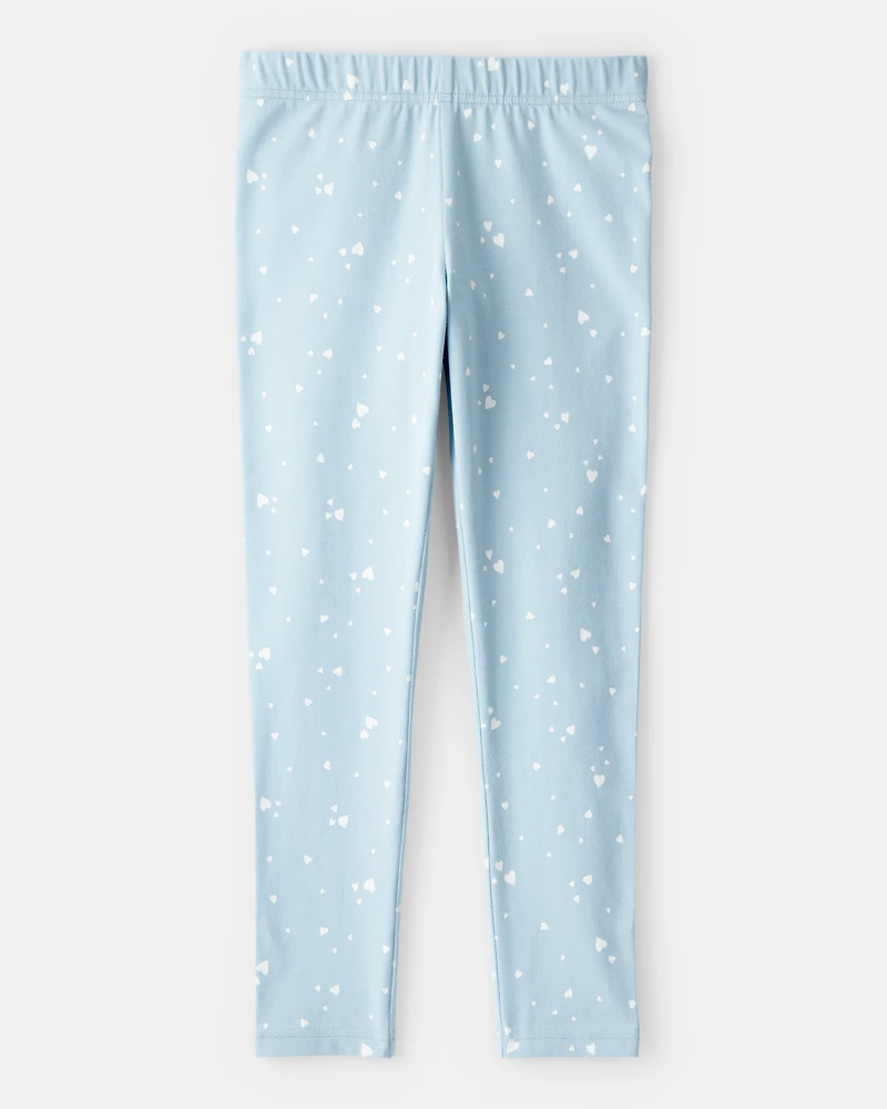 Girls Heart Print Pull-On Stretch Leggings - Blue