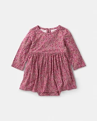 Baby Girl Floral PurelySoft™ Long-Sleeve Bodysuit Dress - Pink