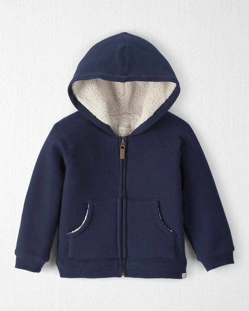 Toddler Boy Waffle Knit Hooded Jacket Made with Organic Cotton