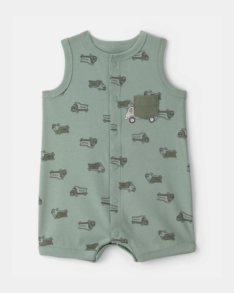 Baby Boy Dumptruck Romper - Green