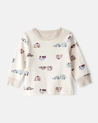 Baby Boy 2-Piece Car Overall Set - Cream