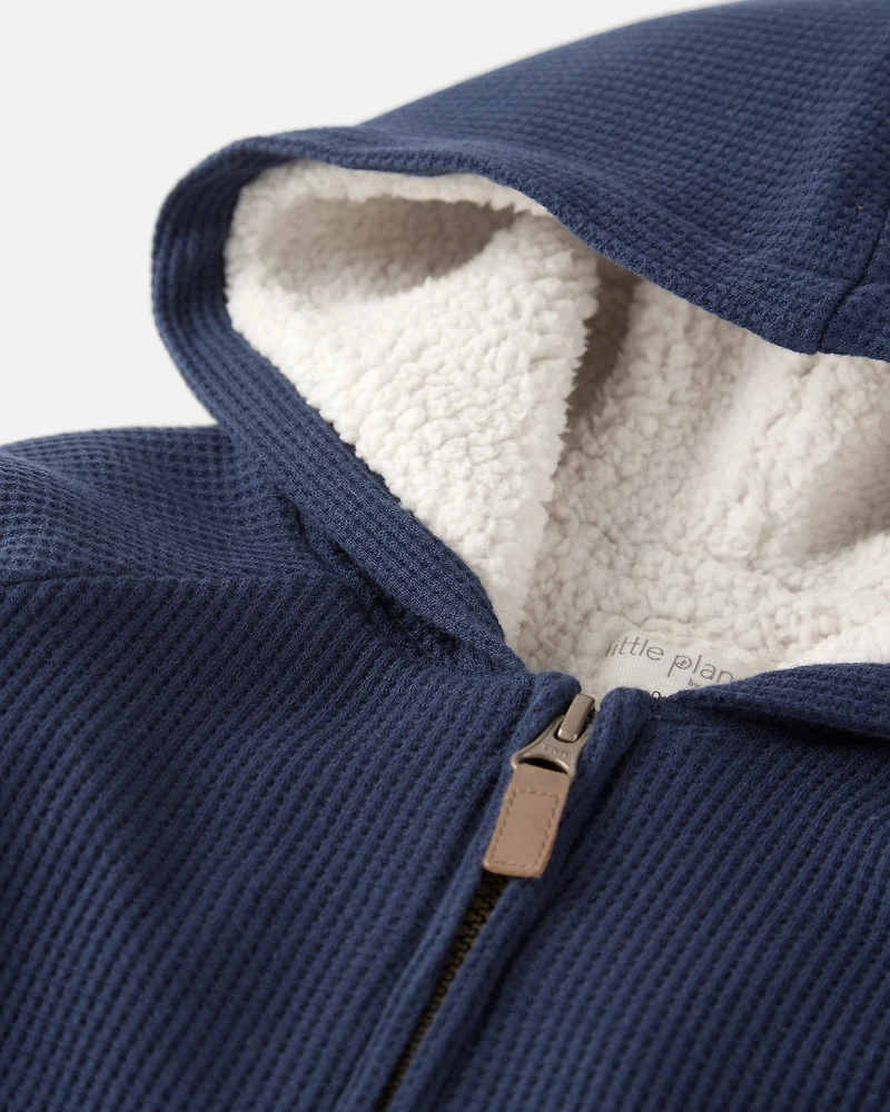 Boys Waffle Knit Hooded Jacket Made with Organic Cotton