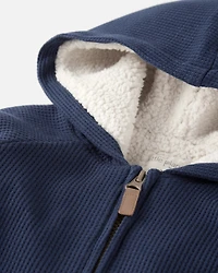 Boys Waffle Knit Hooded Jacket Made with Organic Cotton
