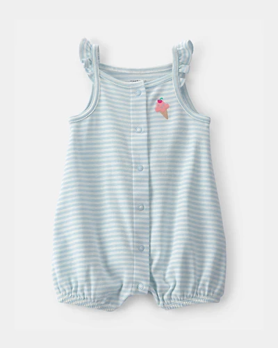 Baby Girl Striped Ice Cream Romper - Blue/White