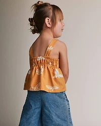 Toddler Girl Peplum Tank Top Plant Print - Mustard Yellow